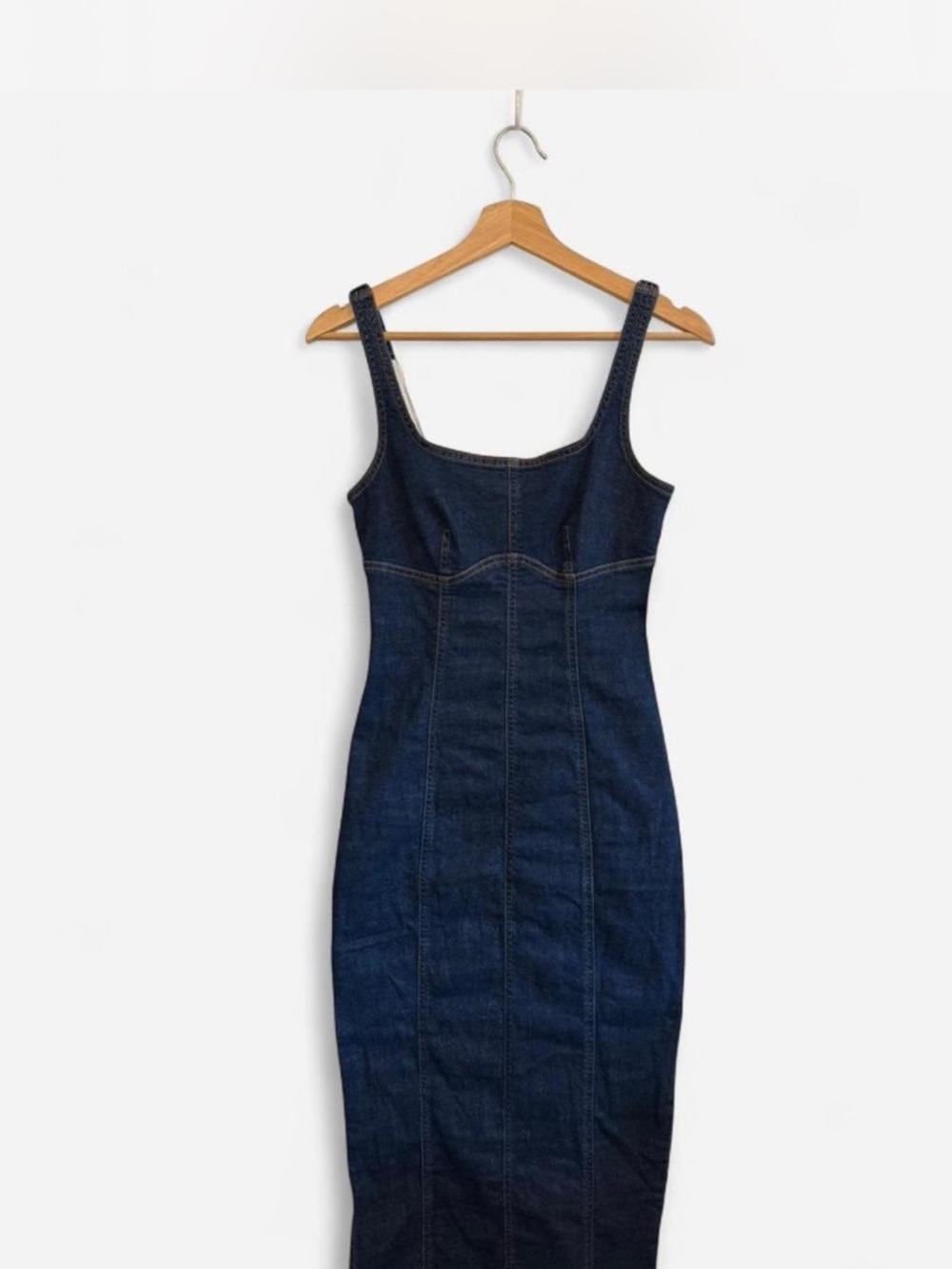 Dark Blue Denim Bodycon Midi Dress